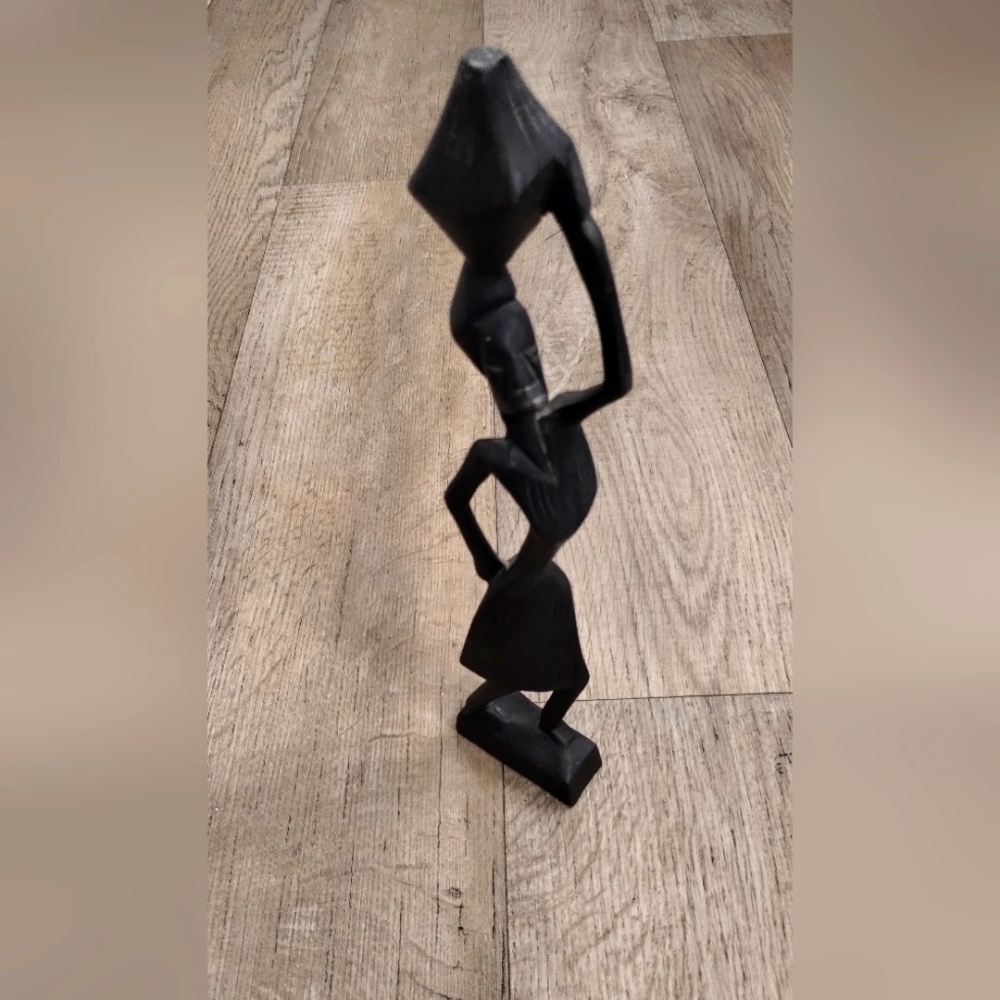 Vintage Hand-Carved African Woman carrying a water pot
